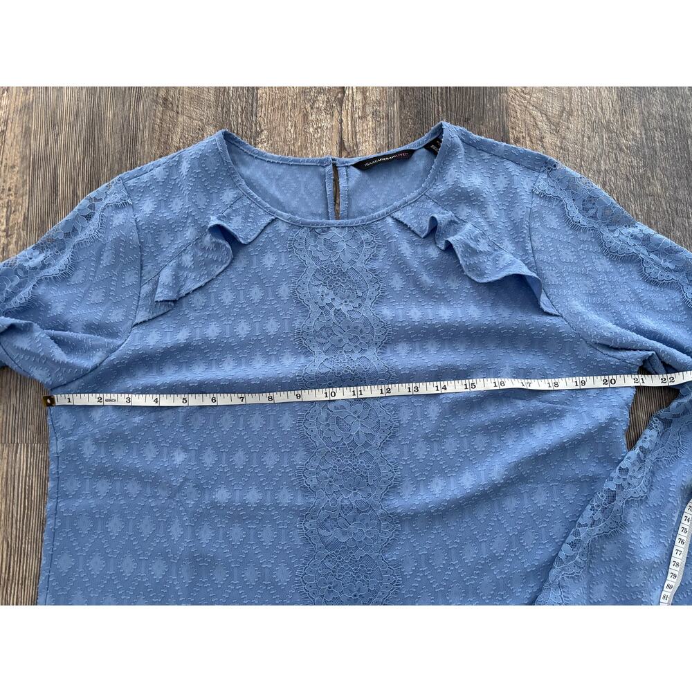 Isaac Mizrahi Live Womens Blue Lace Trim Ruffle Dobby Blouse Top Size 8 - Picture 5 of 7